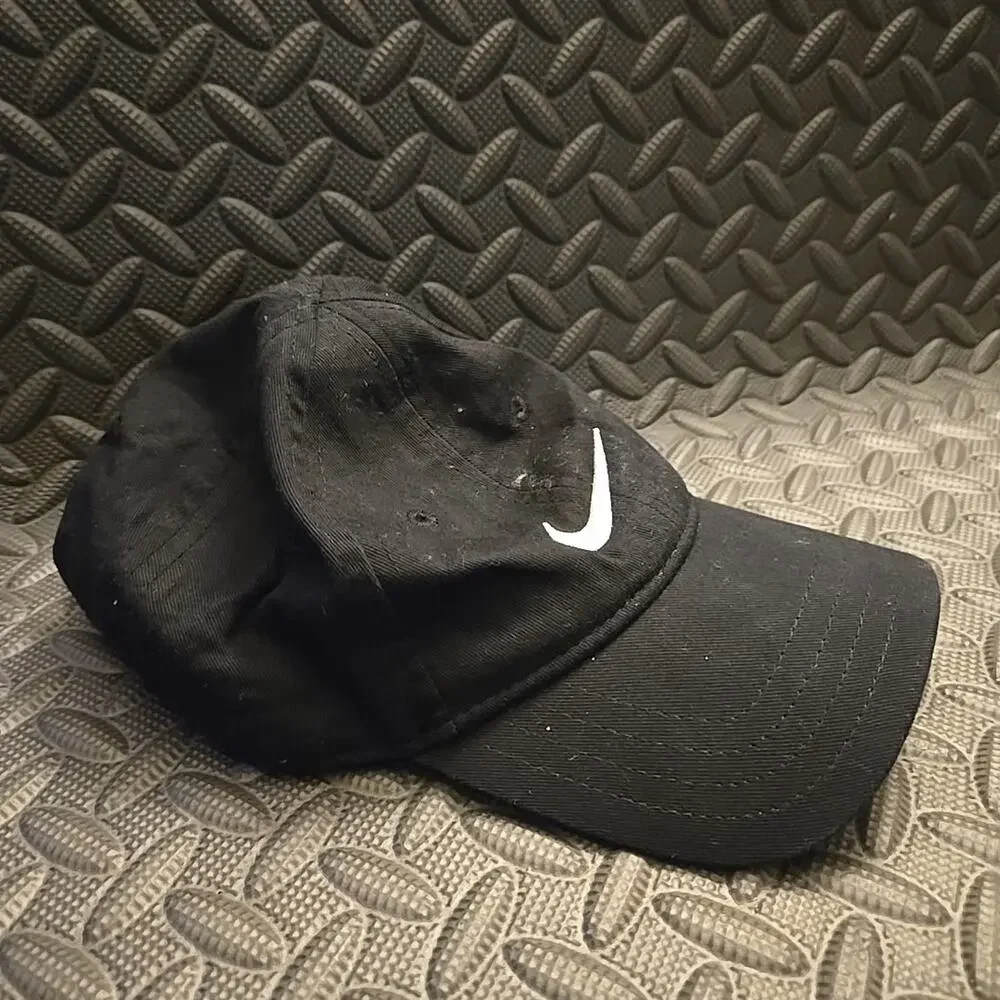 Nike Toddler Hat Black White Swoosh Hook and Loop Strap Cap